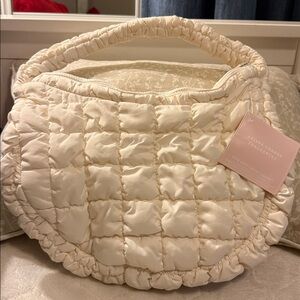 Ariana Grande Fragrances Cream Quilted Tote Bag
